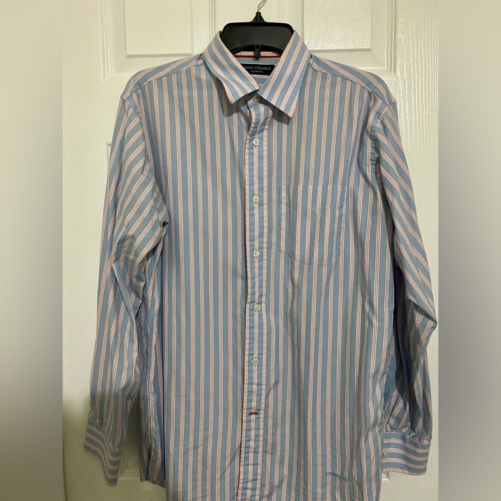 Daniel Cremieux Classic - Men's Dress Shirt. Medium. Blue and Pink Stripes.